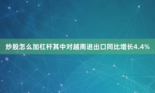 炒股怎么加杠杆其中对越南进出口同比增长4.4%